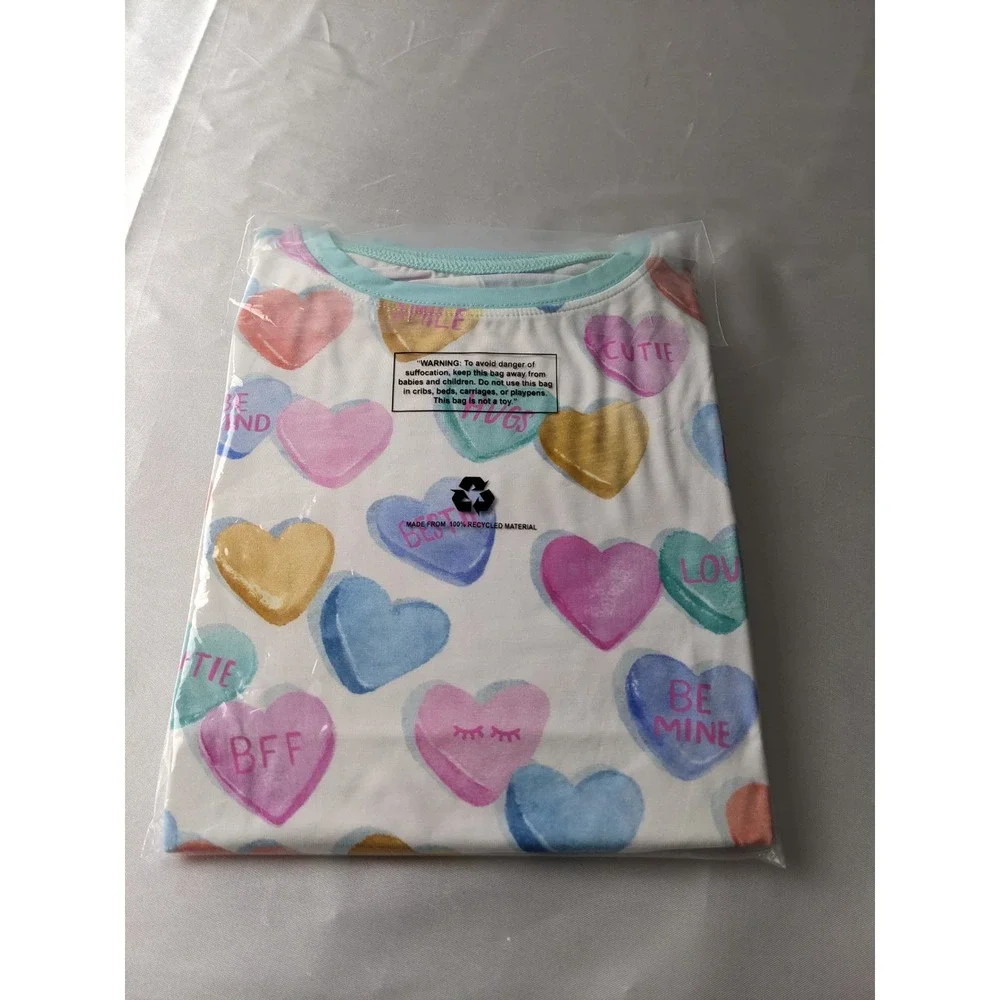 Little Sleepies Conversation Heart Bamboo Pajama Set 4T Pastel Valentine PJs NEW
